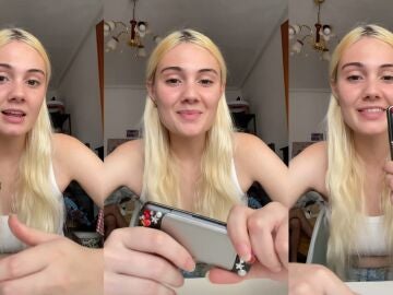 Foto del v&iacute;deo de tiktok.com/@luciarobson donde ense&ntilde;a el Nokia que le ha regalado su novio