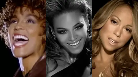 Whitney Houston, Beyoncé y Mariah Carey en sus videoclips. Whitney Houston, Beyoncé y Mariah Carey en sus videoclips.