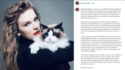 Taylor Swift anuncia su respaldo a Kamala Harris Taylor Swift anuncia su respaldo a Kamala Harris