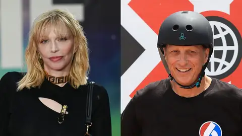 Imágenes de archivo de Courtney Love y Tony Hawk Imágenes de archivo de Courtney Love y Tony Hawk
