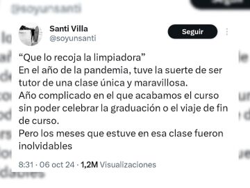 La emotivo historia que cuenta un profesor sobre la limpiadora del colegio tras un comentario: "Que lo recoja la limpiadora" desafortunado de un alumno: 