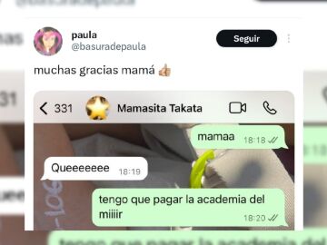 Captura del tuit de x.com / @basuradepaula donde muestra una conversaci&oacute;n de Whatsapp con su madre
