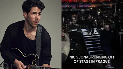 Nick Jonas entra en pánico y sale corriendo del escenario Nick Jonas entra en pánico y sale corriendo del escenario
