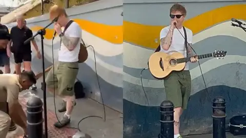 Ed Sheeran es detenido en mitad una actuación callejera por policías en la India Ed Sheeran es detenido en mitad una actuación callejera por policías en la India