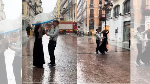 Bailando bajo la lluvia en Zaragoza. Bailando bajo la lluvia en Zaragoza.