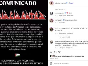 Comunicado de Reincidentes sobre el Vi&ntilde;a Rock