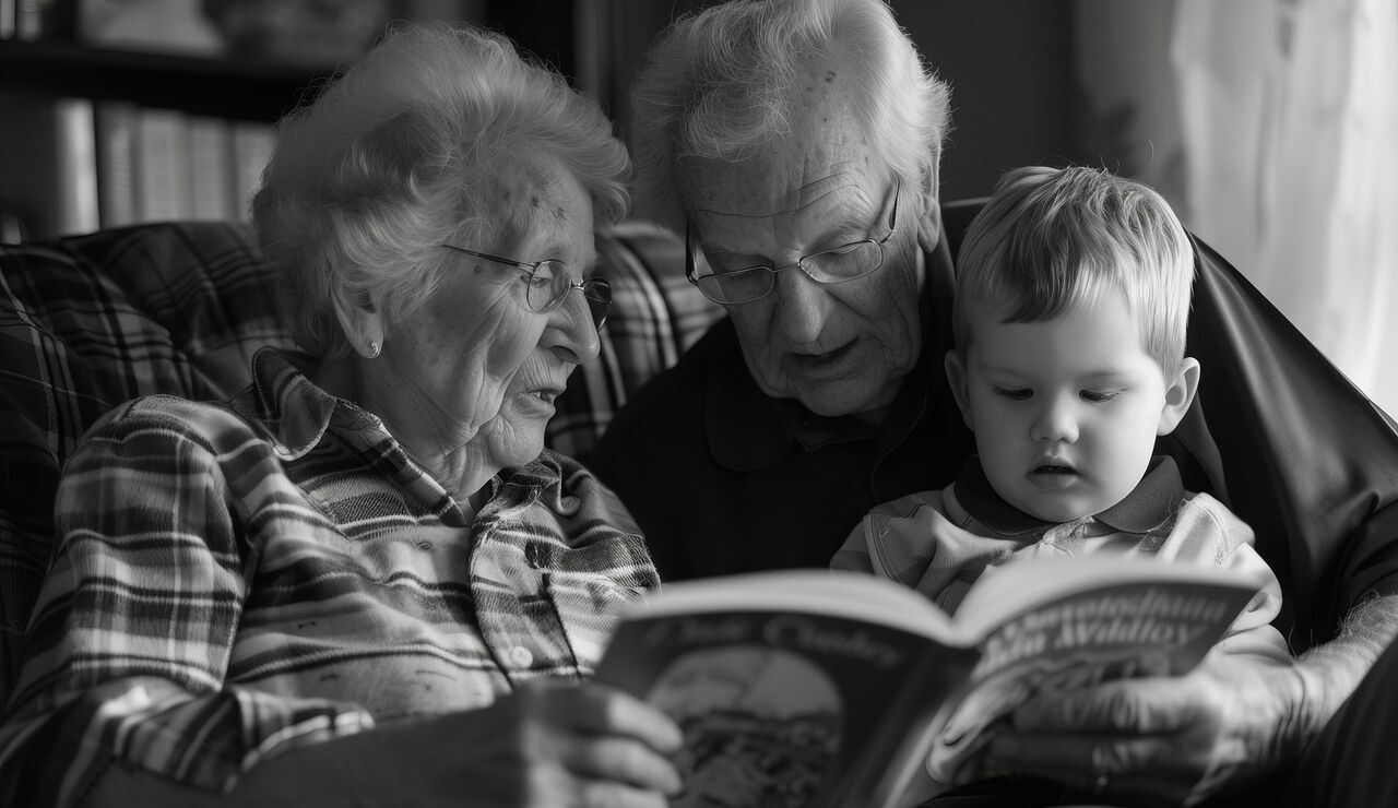 Imagen de unos abuelos con su nieto
