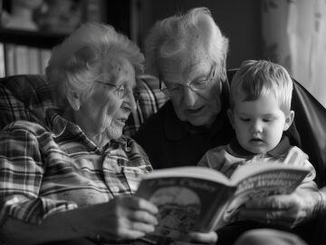 Imagen de unos abuelos con su nieto