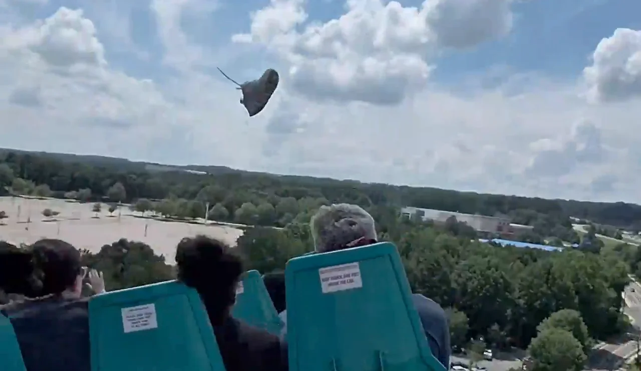 El increíble momento en que un pasajero atrapa la zapatilla de otro a 110 km/h en una montaña rusa