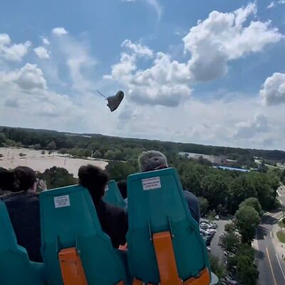 El incre&iacute;ble momento en que un pasajero atrapa la zapatilla de otro a 110 km/h en una monta&ntilde;a rusa